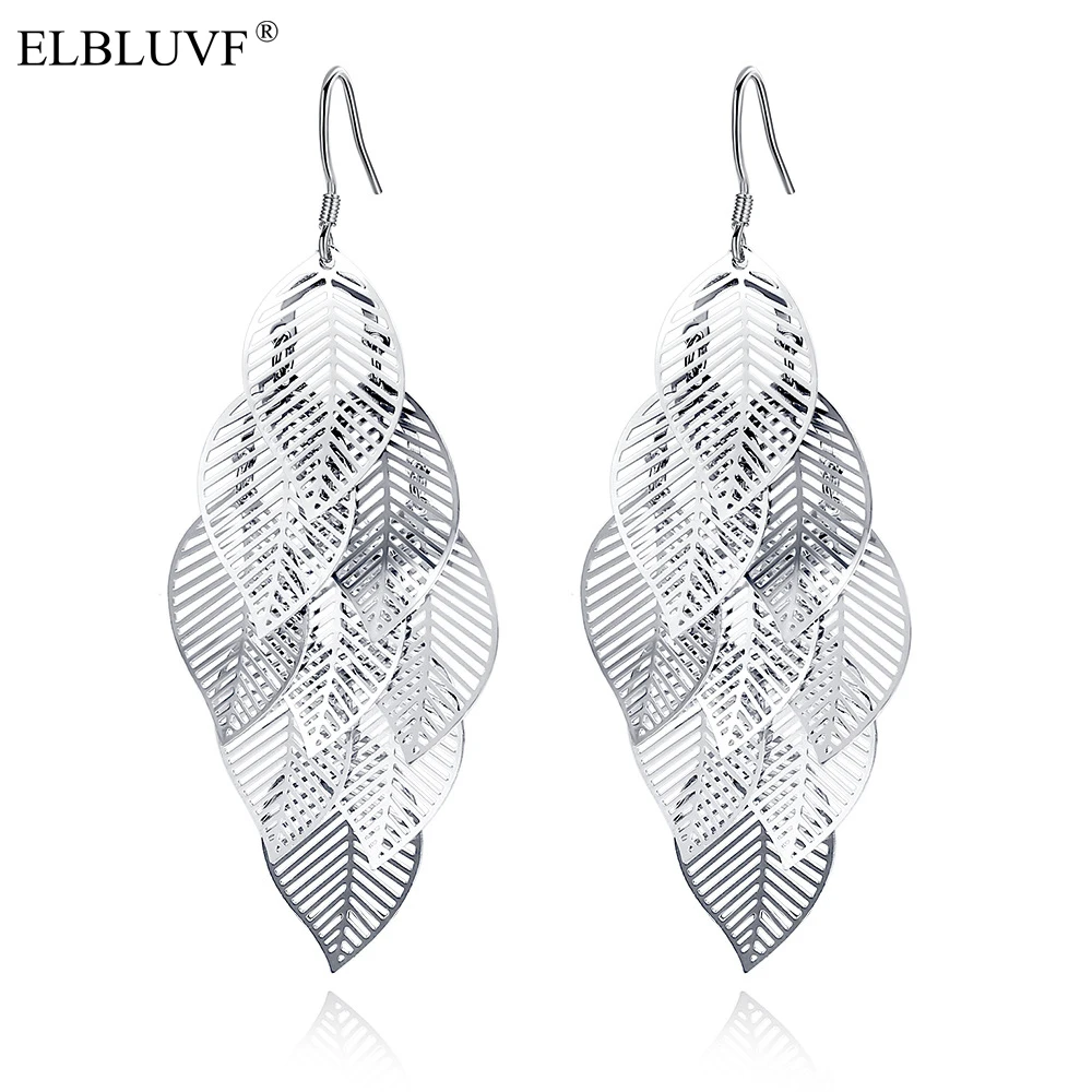 

ELBLUVF Free Shipping New Fashionable Platinum plated Korean Tree Leaf Silver Earring For Women 2020, White gold