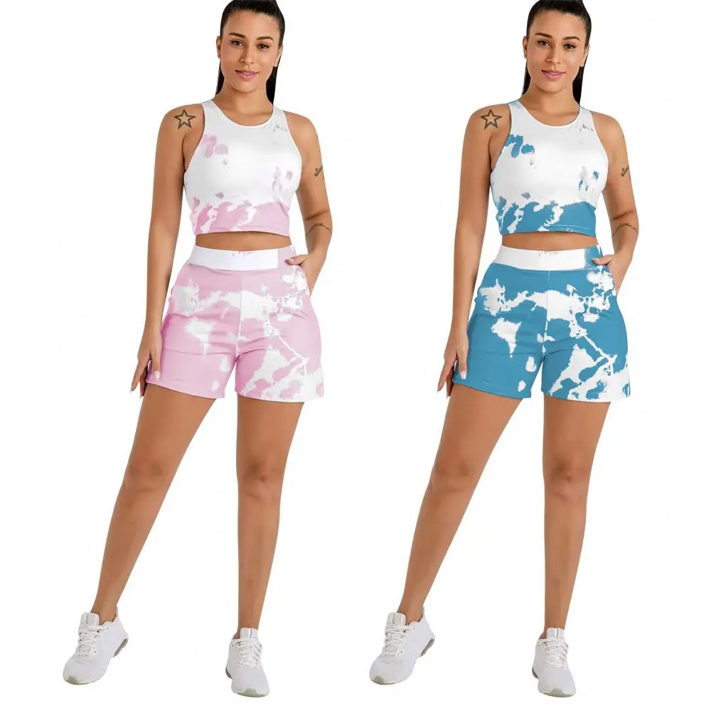 

MOEN Wholesale Printed Crop Top 2 Piece Shorts Set Women Summer Casual Two Piece Sets