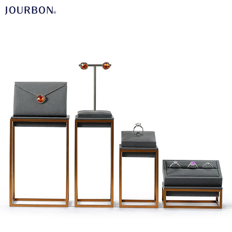 

Jourbon Jewellery exhibitor organizer holder shop counter metal ring pendant earring watch display stand jewelry, Gray