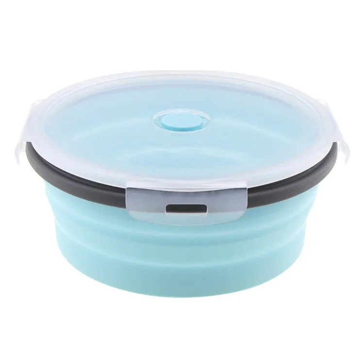 

A609 Eco-friendly Food Grade Silicone Lunch Box Foldable Food Container Microwave Oven Bowl Portable Round Bento Box, Blue,green,pink