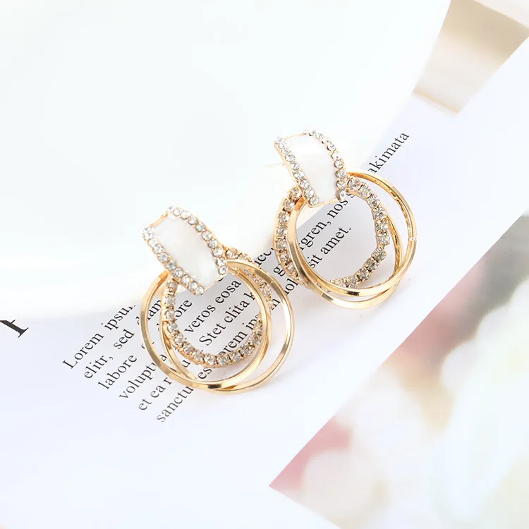 

New pure silver earrings Korean style simple multi-layer ring earrings, As pic