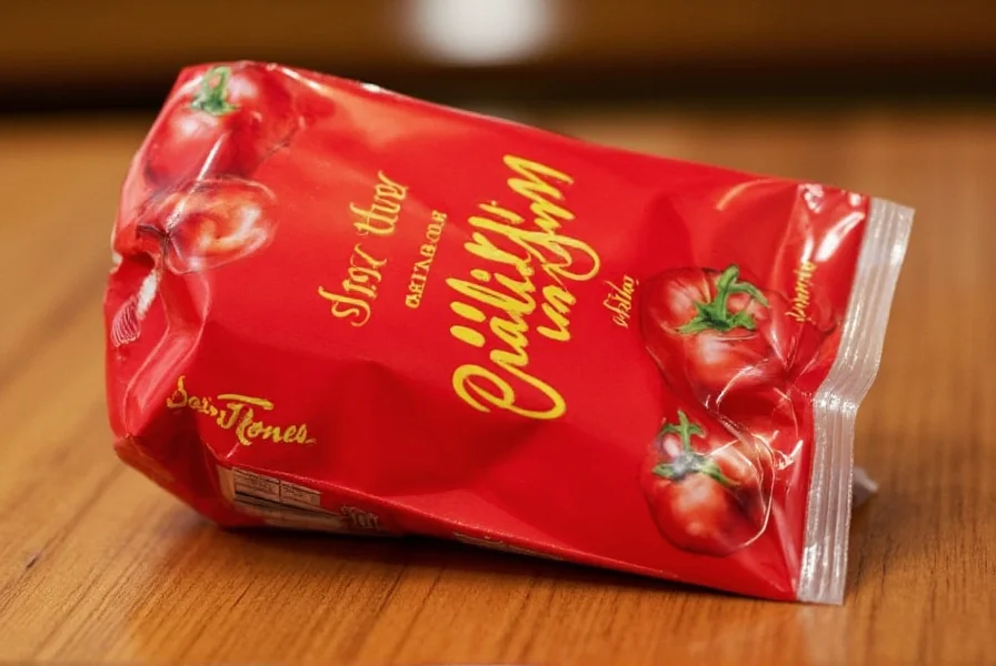 Sabritones chili packaging showing the distinctive red bag with yellow lettering on wooden table