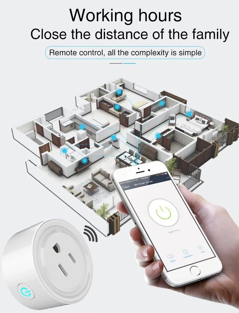 WIFI Smart Socket Power Indicator Plug Home Automation Tuya APP Control Mini Smart Socket US Support Amazon Alexa & Google Home