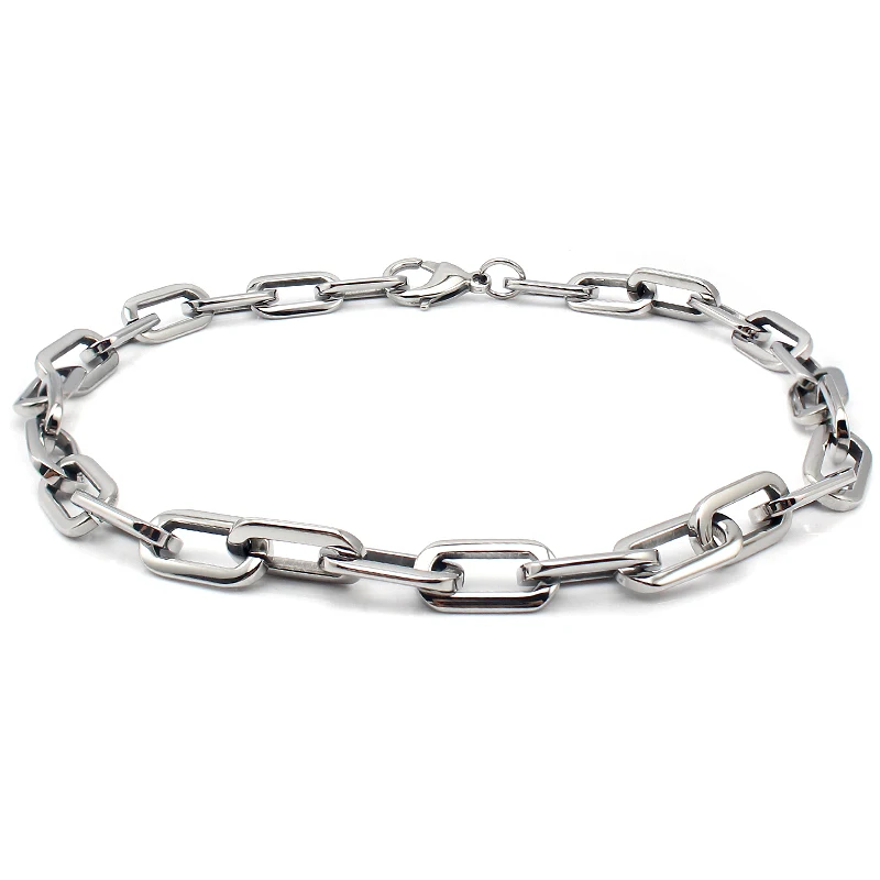 

Chunky Link Chain Necklaces Fashion Jewelry Women Men Stainless Steel Flat O Chain Silver Color