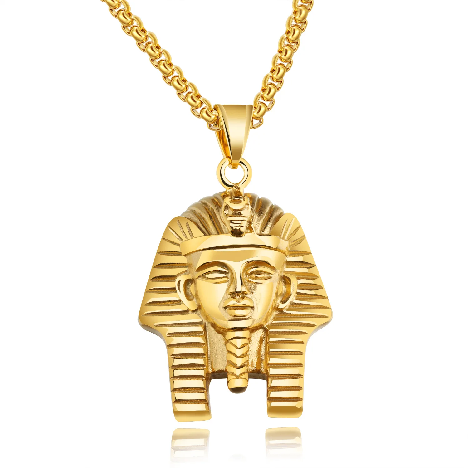 

Mens Stainless Steel 18k Gold Plated Egypt Tutankhamun Necklace Gold Egyptian Pharaoh Pendant Necklace for Religious Jewelry