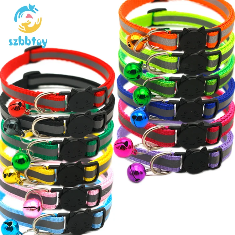 

Wholesale Custom Nylon Reflective with Bells Pet Puppy Cat Collar, 12colors