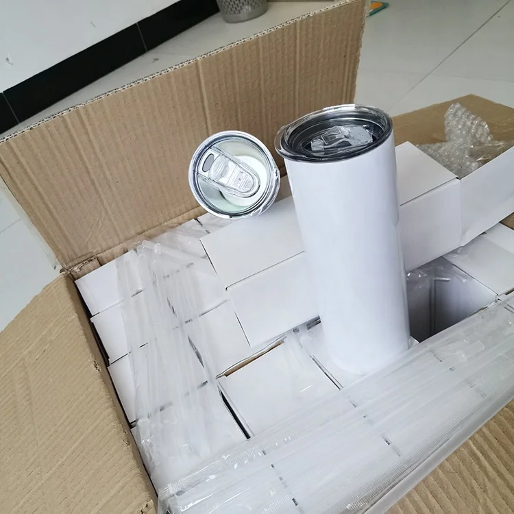 

Factory directly 20oz straight sublimation blank white skinny tumbler with slide lid and straw