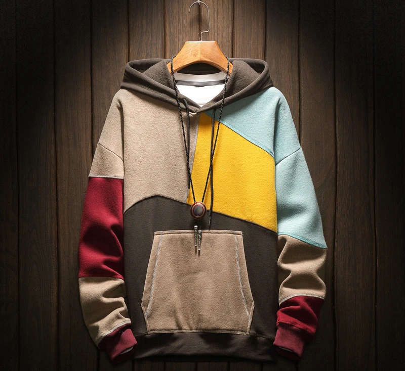 

high quality color block pullover Men's Colorblocked New Fashion Sweatshirts Mens Patchwork Retro Hooded Hoodies