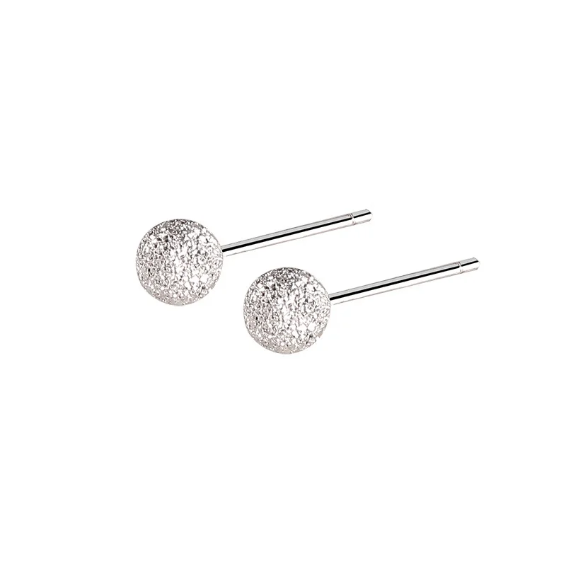 

frosted surface simple designed ball stud earrings 925 sterling silver