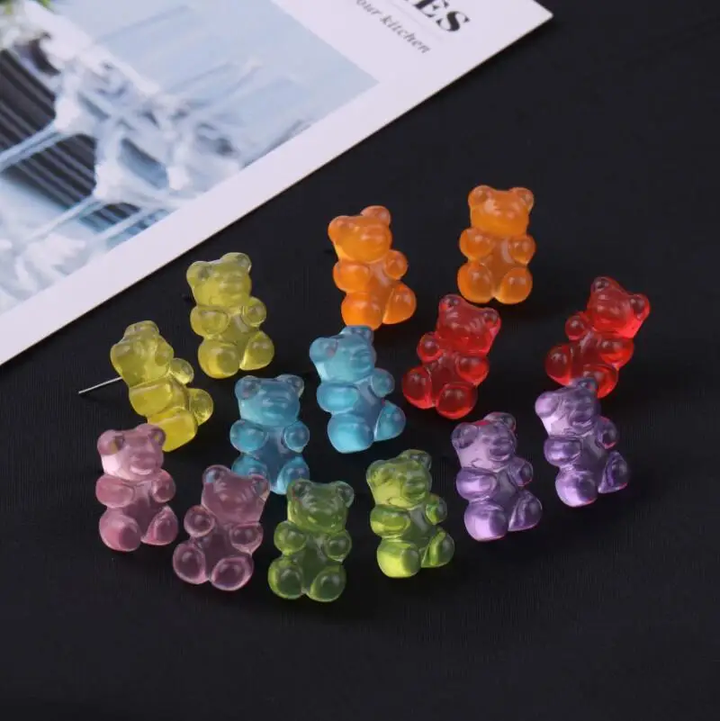 

Cute Bear stud Earring Resin Cartoon Sweet Candy Colorful Animal earrings For Women Funny Party Jewelry Christmas claus earring