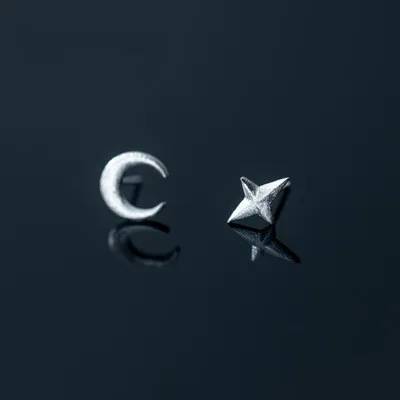 

Simple Mini Jewelry 925 Sterling Silver Moon Star Earrings S925 Silver Matte Star Moon Stud Earrings For Women Girls