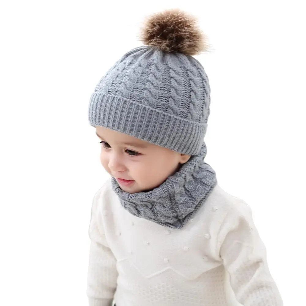 Fashion Winter Warm Girls Boys Baby-Cap-Kids-Hat-and-Scarf-Set 