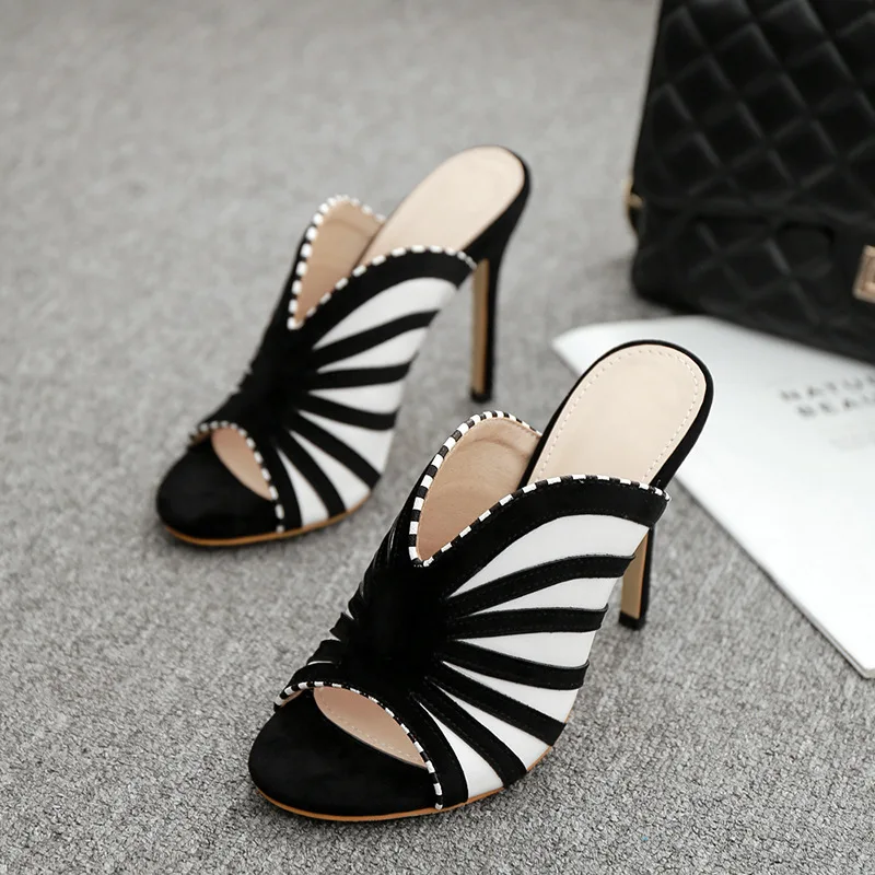 

Women Summer Holiday Sandals Summer New High-Heeled Black Color Matching Party Hot Girl Summer Sandals For Women