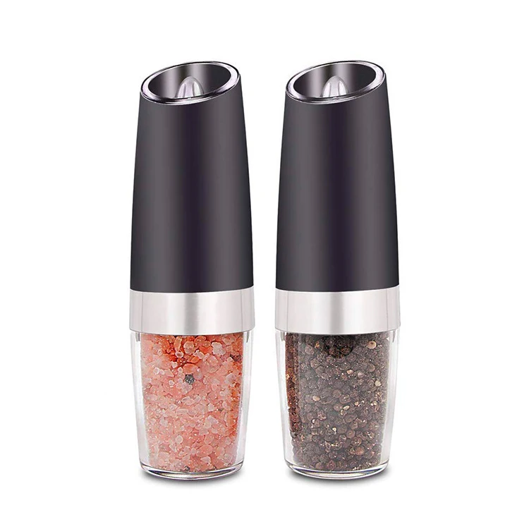 

Black automatic gravity spice mill electric salt and pepper grinder set with battery operated