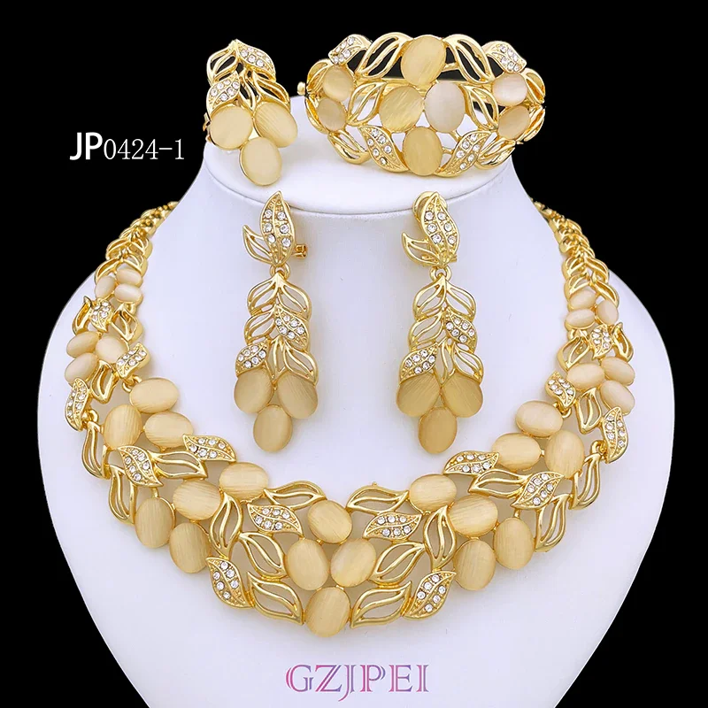 

New Arrivals vintage Opal Jewelry Sets Earrings Necklace Set For Women Free Shipping Charm Bracelet Gold Plat