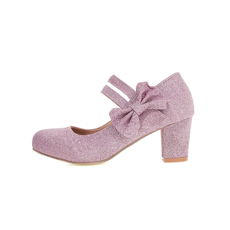 

New sweet Round head Bow Sequins Flounces Ladies Single Shoe