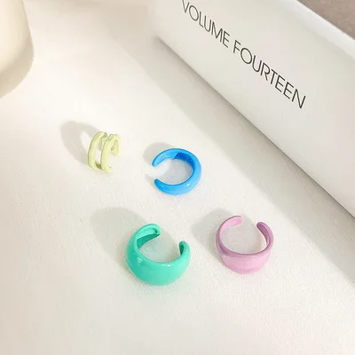 

Cute Multi Color Summer Women Jewelry Acrylic Ear Cuff Simple Design Irregular Geometric Metal Enamel Earring Cuff No Piercing