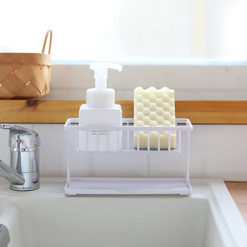 

Double Sponge Drain Storage Rack Household Kitchen Cleaning Rag Rack Sink Countertop Rack, As photo