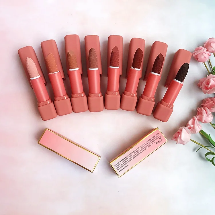 

high quality pink tube makeup nude lipstick private label matte nude lipstick, 8 colors