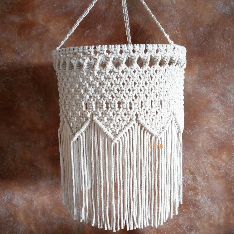 

Macrame Lamp Shade Boho Hanging Pendant Light Cover Lamp Shade Ceiling Light Shade Bedroom Room Nursery Bohemian Home Decor, White