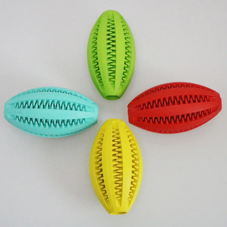 Pet Dog Treat Toy Interactive Durable Rubber Rugby Shape Balls for Dogs Chew Toys Tooth Cleaning Toy