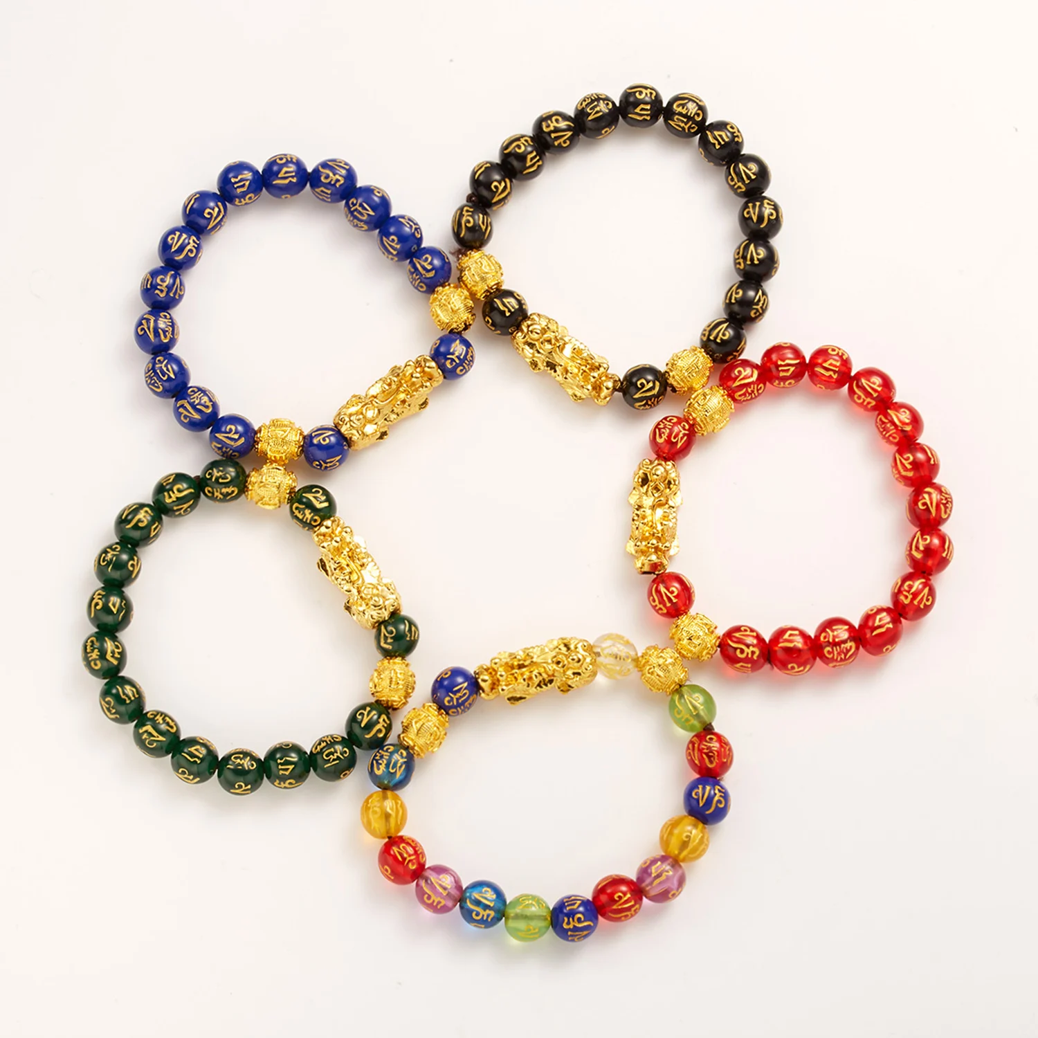 

Gold Plated Feng Shui Bracelet Obsidian Bracelets Cord Crystal Beads Pixiu Lucky Wealth Jewelry For Men Women, Multi-colors