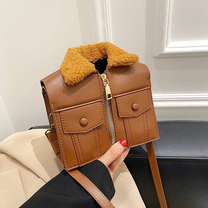 

Unique Shirt Purses 2022 Winter New Fashion Bags Women Handbags Ladies Furry Jacket Purse Crossbody Shoulder Bag