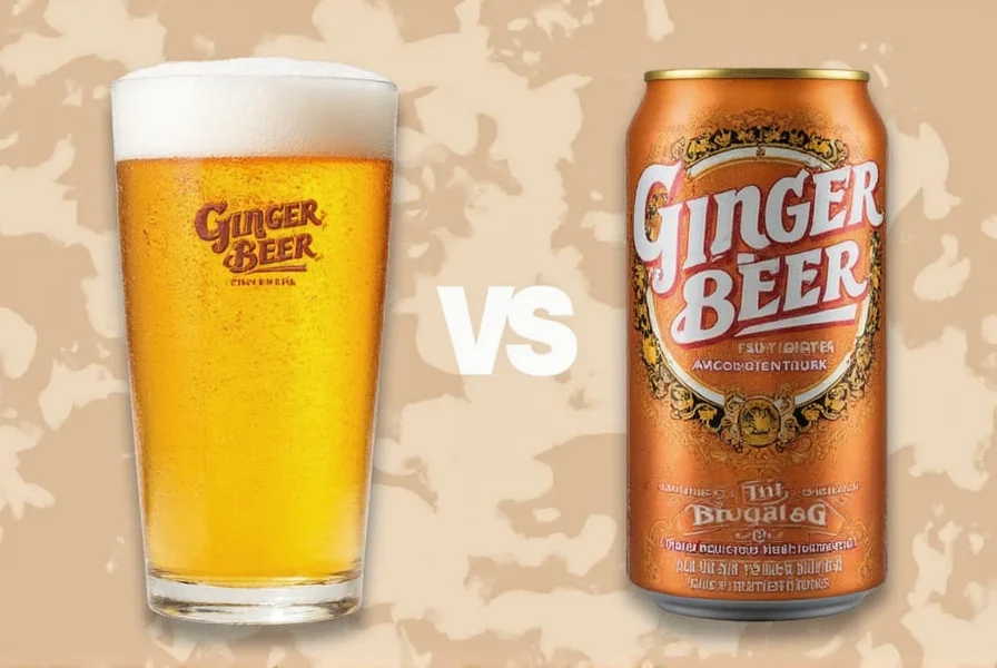 Side-by-side comparison of ginger beer and ginger ale in glasses showing color difference and carbonation levels