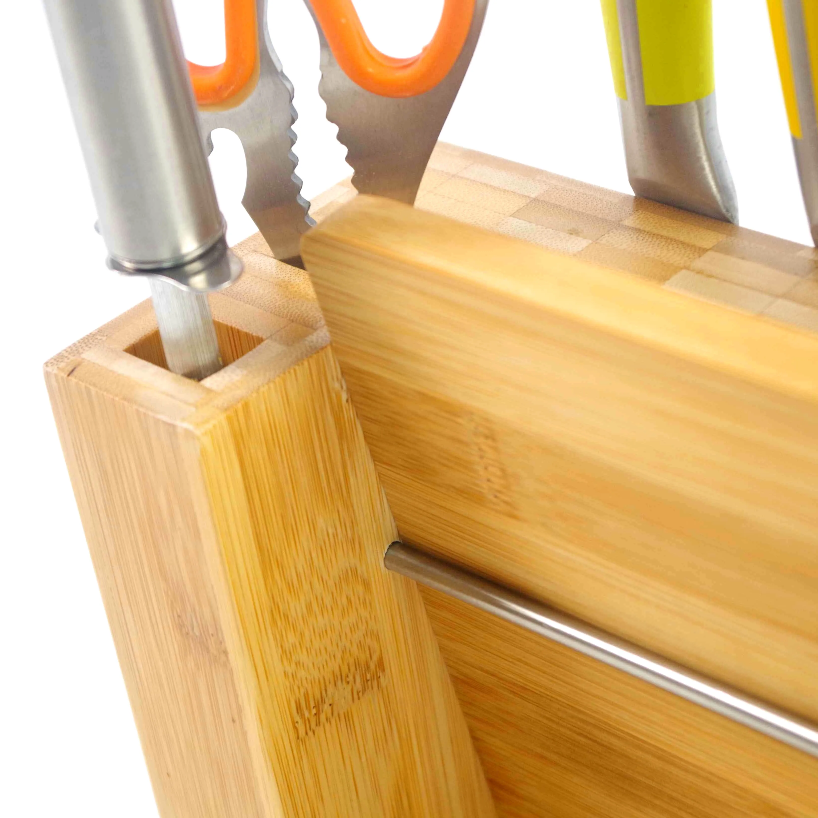 Bamboo Knife Block Storage Holder With Bamboo Cutting Board