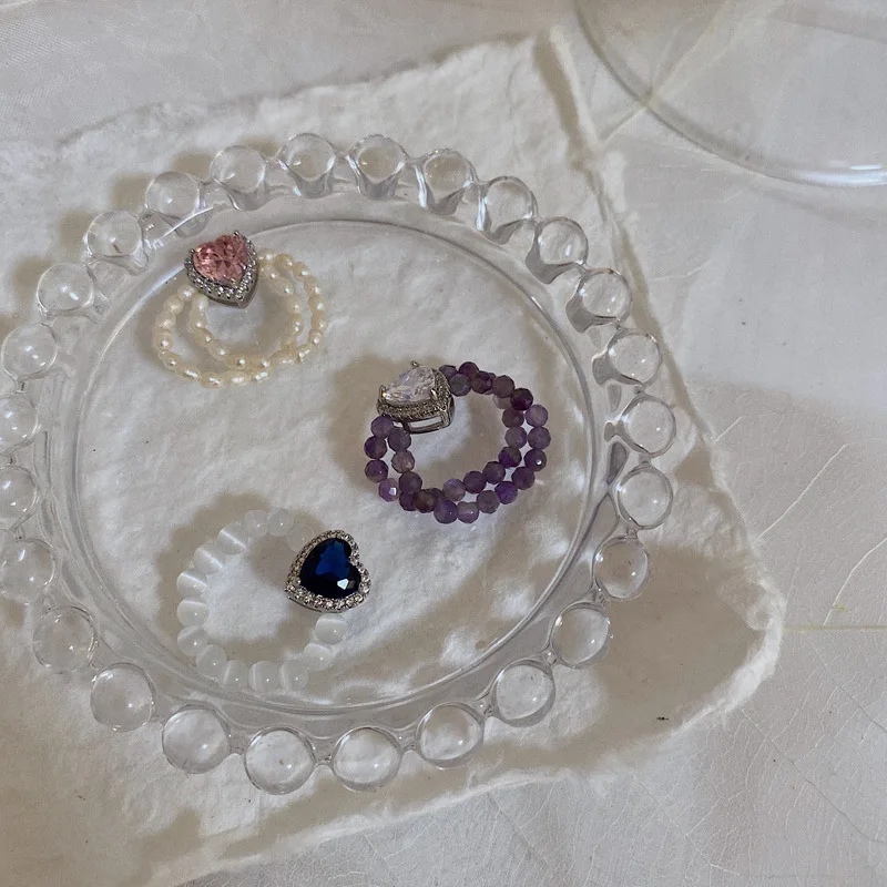 

French love three-dimensional zircon ring heart-shaped fashion stretch unlimited hand ring freshwater pearl crystal ring
