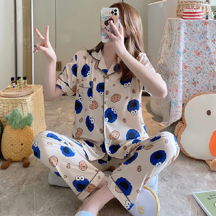

Wholesale Summer Two Piece Pajama Set Adult Girls Sleepwear Pajamas