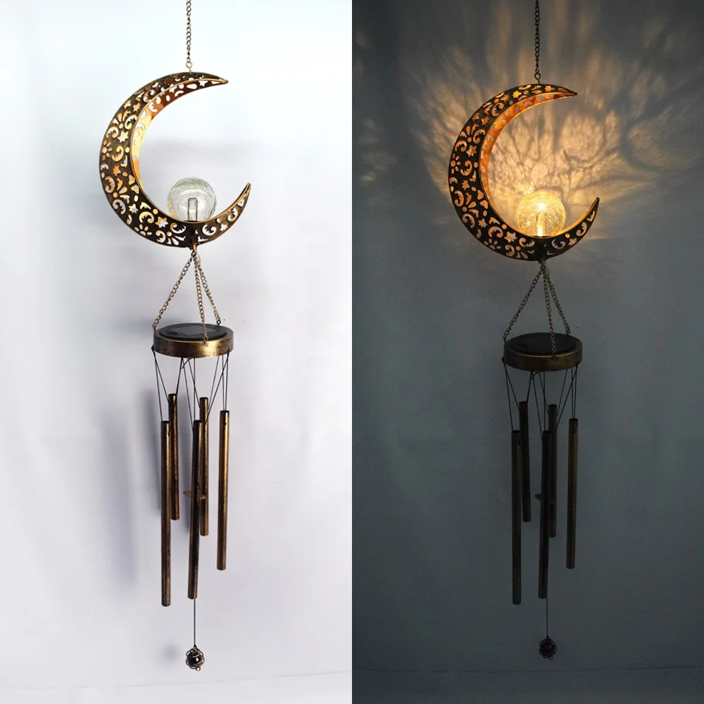 

Wind Chimes Retro Solar Wind Chimes and Moon Crackle Glass Ball Wind Chimes for Outside Courtyards, Terraces, Garden