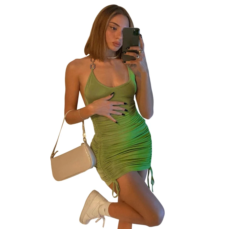 

D1736028 2020 club vacation birthday party night sling dress women sexy fashion solid color skinny kawaii Frill wrap dress