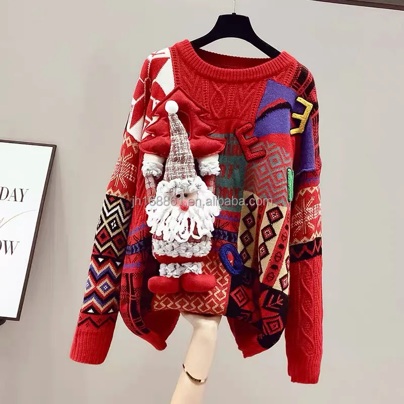 

2022 New fashion women's Christmas sweater red snow pattern plus size pullovers for women wholesale, Customized color
