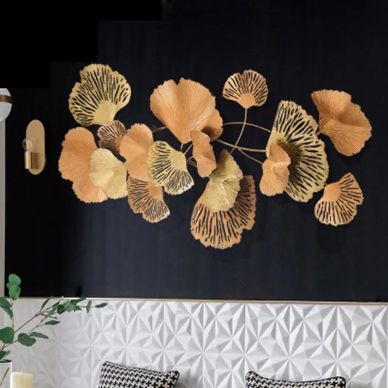 

Modern Home Living Room Sofa Background Wall Iron Decor Nordic Wrought Iron Foil Gold Ginkgo Leaf Wall Mount, As photo