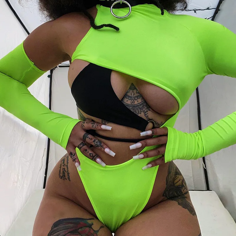 

2021 Clothing Solid Color Off The Shoulder Long Sleeve Slim One Piece Bodysuit Sexy