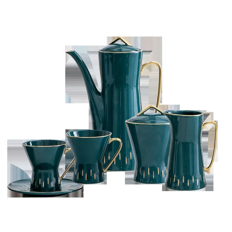 

European Style Color Glaze Gold Line Afternoon Tea Black Tea Scented Tea Coffee Pot Set