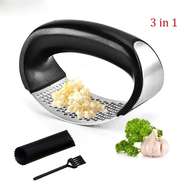 

Dropshipping 3 in 1 Manual Stainless Steel Silicone Tube Peeler And Cleaning Brush Tool Garlic Press Rocker