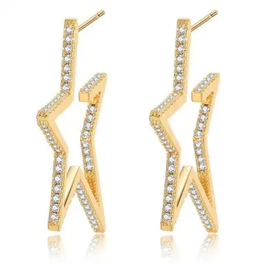 

Fashion Statement Earring Star Shape Zircon Bling Brass Gold Stud Earring Jewellry