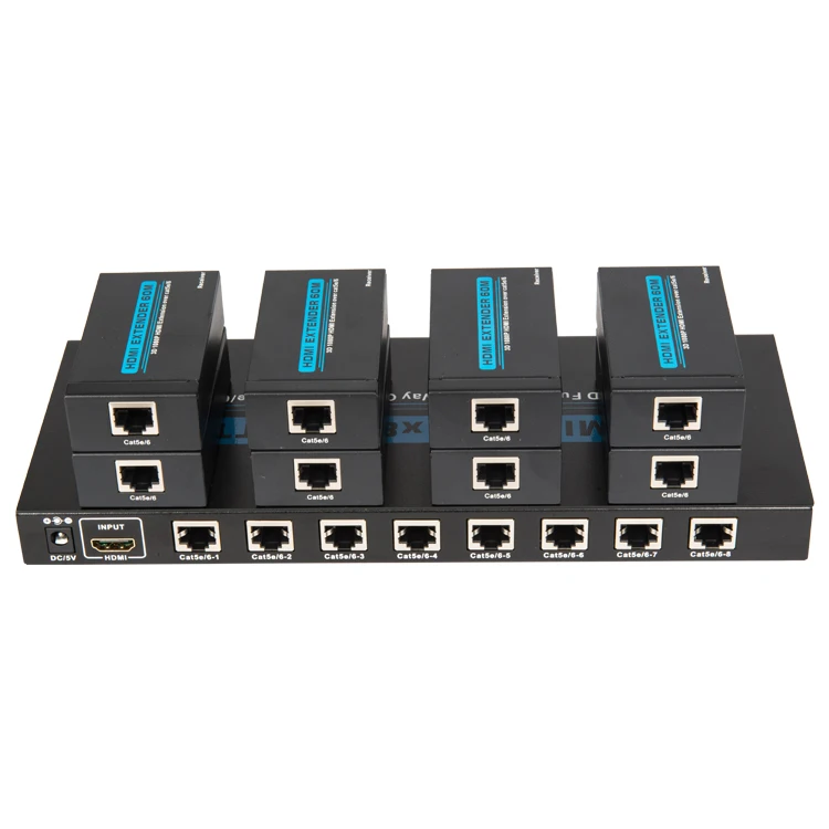 

1080P 1x8 Port 1 in 8 out HDMI Extender Splitter Over 60m CAT5e/CAT6 Ethernet for player PC PS series