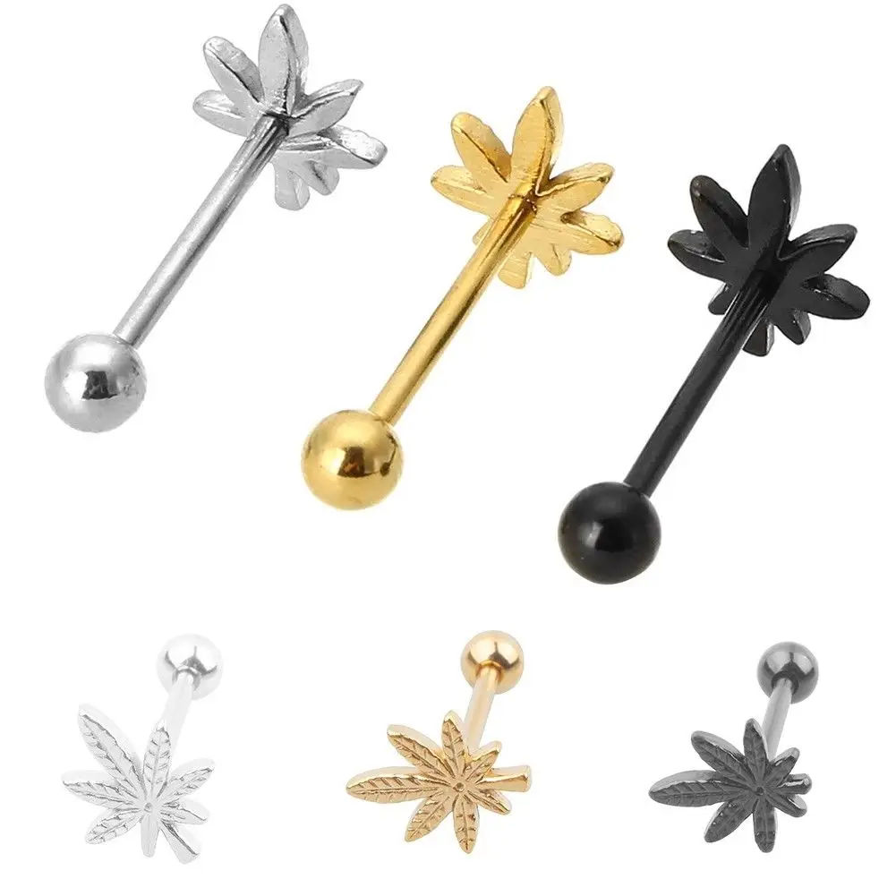 

10Pcs/Set Leaf Tongue Nail Stainless Steel Navel Belly Lip Labret Bar Tongue Nose Ring Piercing Barbell Tunnel Body Jewely