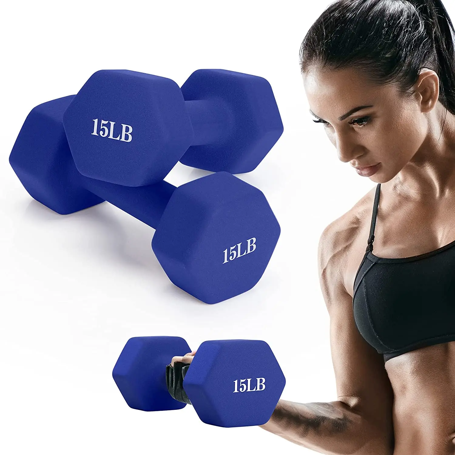 

WellShow Colorful Neoprene Entertainment Hex Dumbbell Hot selling female use neoprene dumbbells Coated Iron Dumbbell, Black and red, customized color