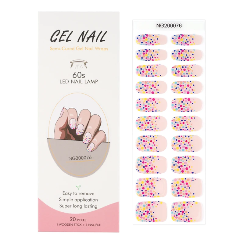 

Huizi gel nail wraps manufacture Non-Toxic Long Lasting glitter semi cured Gel Nail strip sticker