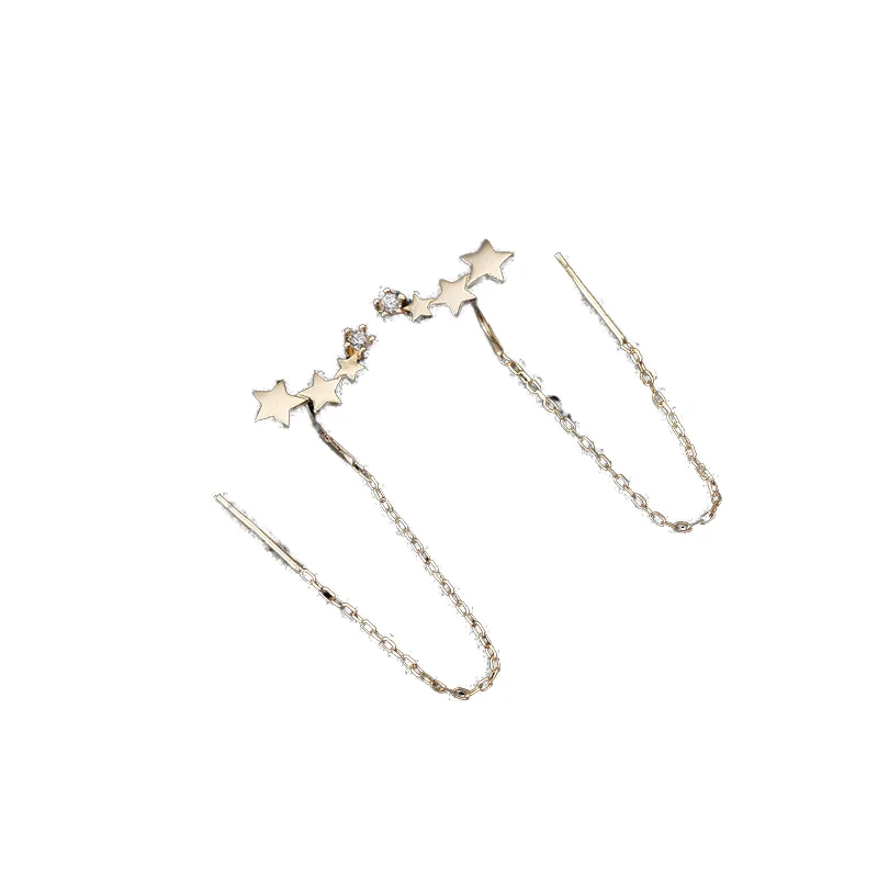 New Arrival Elegant 925 Sterling Silver Star Diamond Stud Earrings Long Tassel Trendy Women Children Mainly Made Gold Zircon