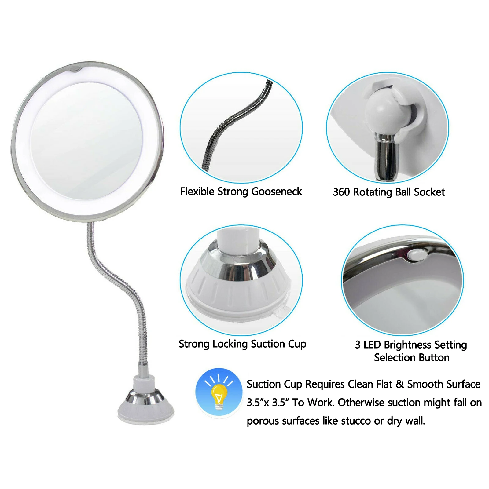10x Magnifying Flexible Gooseneck Makeup Mirror With Led Light Bathroom Suction Cup 7 Inch - Buy High Quality 10xmagnifying Makeup Mirror Adjustable Flexible Goose Neck Led Light,Bathroom Vanity Mirror 10x Magnifying Flexible 10x Magnifying Flexible Gooseneck Makeup Mirror With Led Light Bathroom Suction Cup 7 Inch - Buy High Quality 10xmagnifying Makeup Mirror Adjustable Flexible Goose Neck Led Light,Bathroom Vanity Mirror 10x Magnifying Flexible