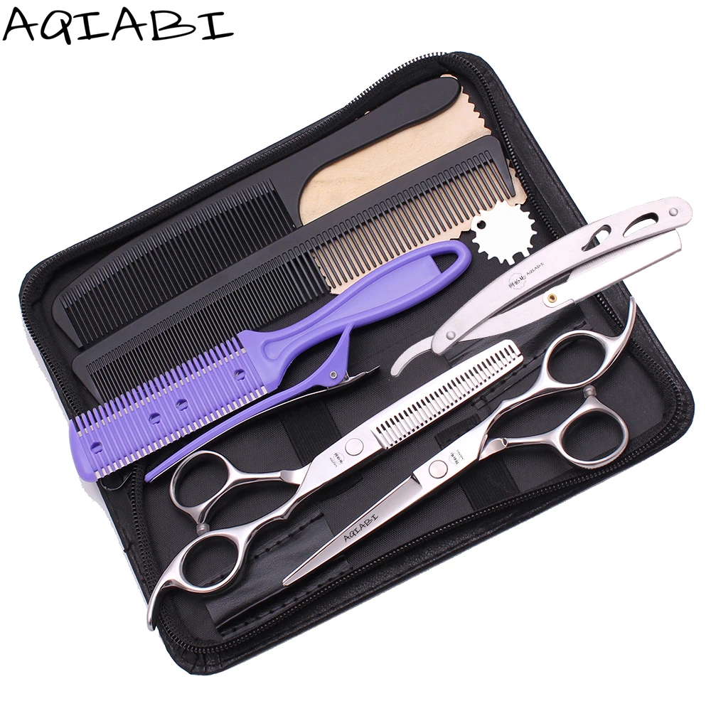 

Hair Scissors Barber 5.5" 6'' AQIABI Hair Cutting Scissors Thinning Shears Hairdressing Scissors With Shaving Razor A1006, Shiny