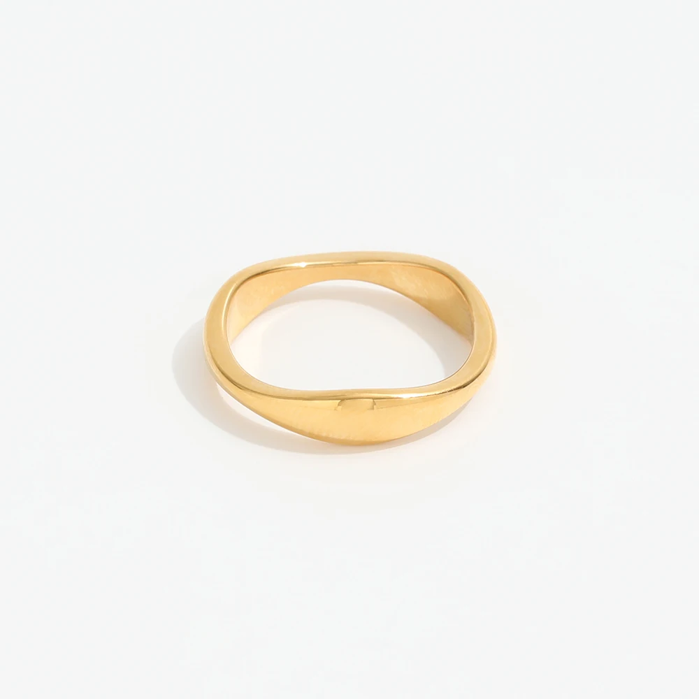 Joolim Jewelry Wholesale 18K Gold Plated Stainless Steel Waved Band Rings for Women