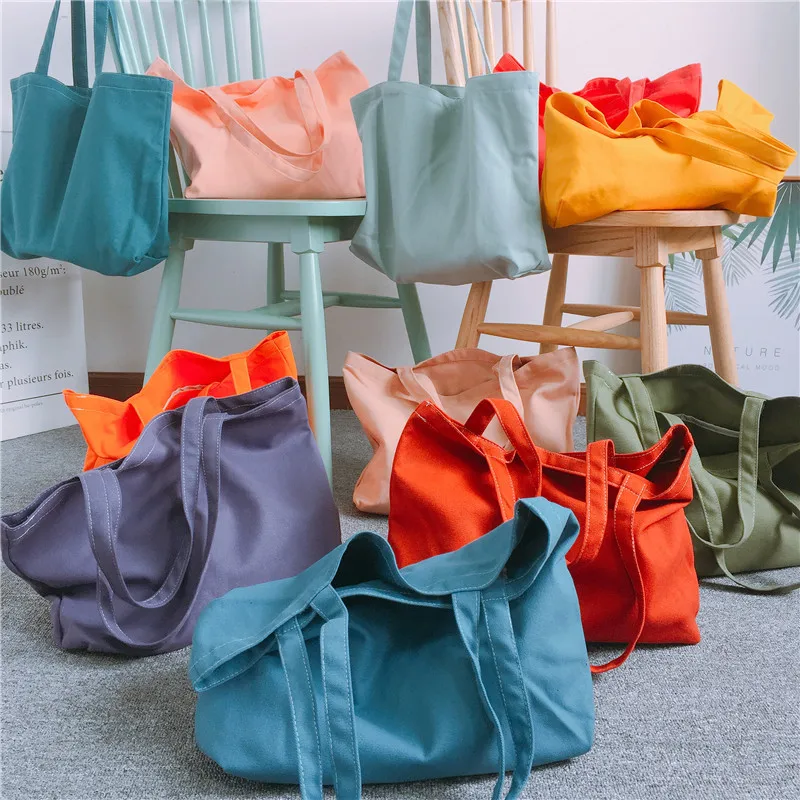 

New Stock Solid 24 Colors Cotton Canvas Shoulder Shopping Bags