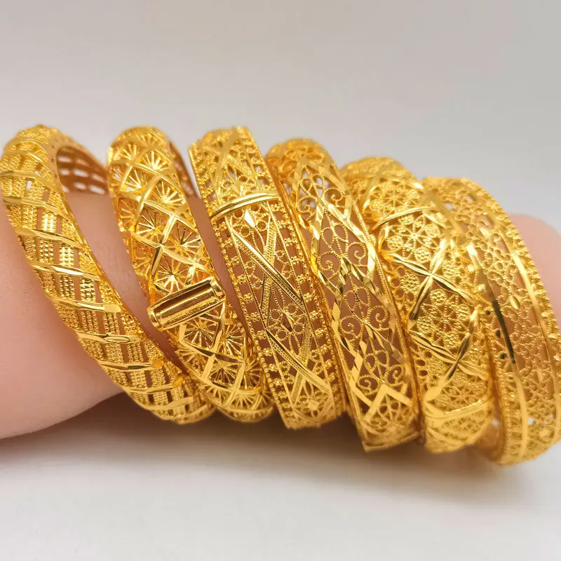 

Women 24k Gold Brass Jewelry Africa Ethiopian Bracelet Gold Plated Dubai Bangles, 1,2,3,4,5,6