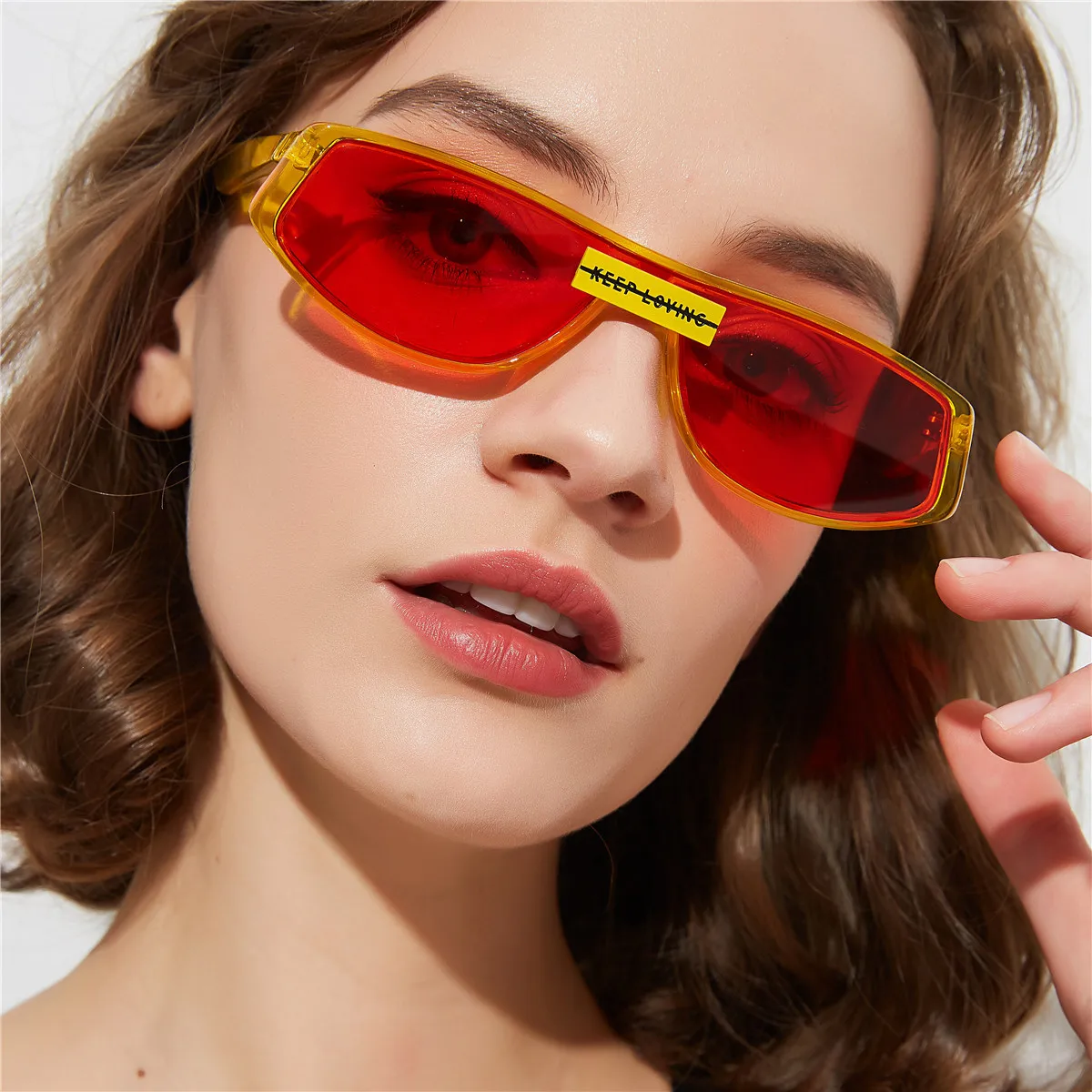 

SUNBORRY Fashion Luxury PC Designer Ladies Rivet Letter Keep Loving Personalized Women Lady Shades Sunglasses 2022
